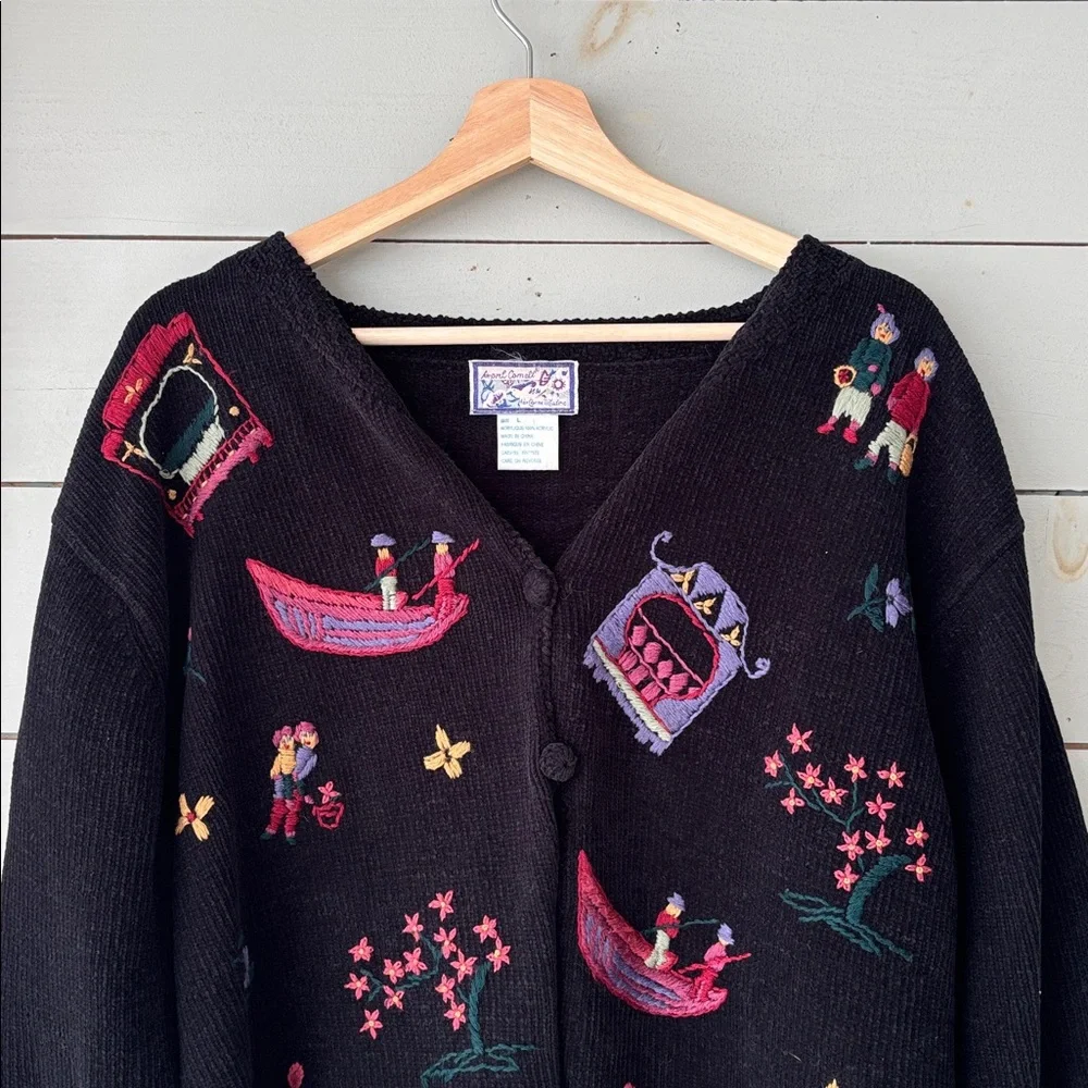 ✨ Vintage April Cornell Embroidered Cardigan (Size L) - Picture 2 of 5